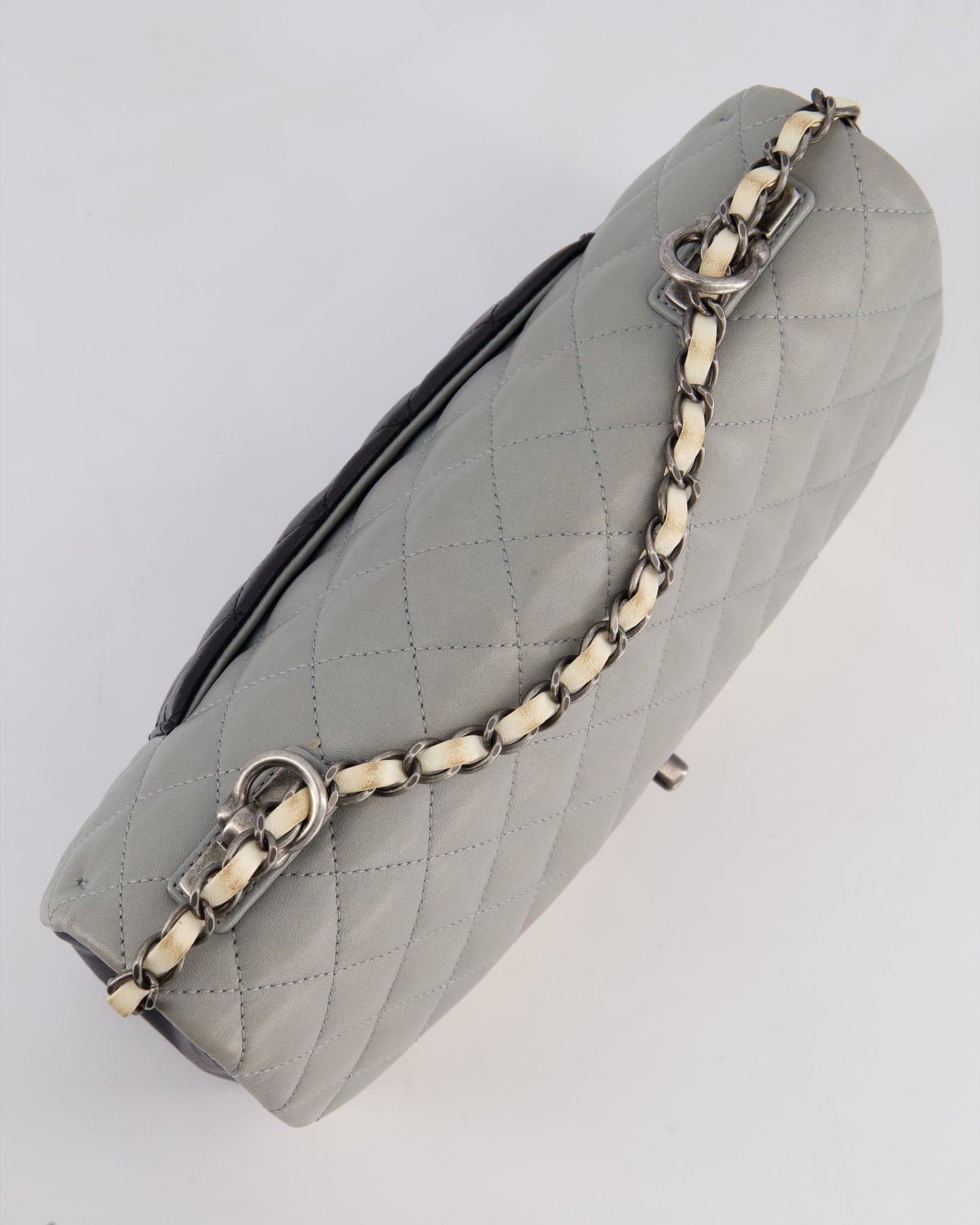 Chanel Beige Grey, White and Grey Timeless Medium Single Flap with Aged Ruthenium Hardware Bag