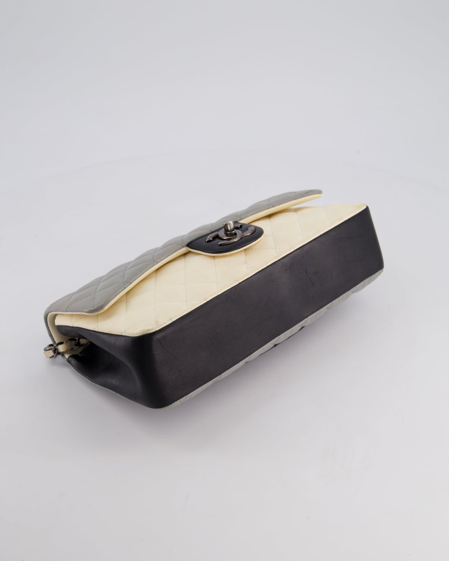 Chanel Beige Grey, White and Grey Timeless Medium Single Flap with Aged Ruthenium Hardware Bag