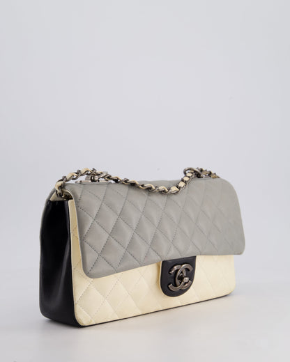 Chanel Beige Grey, White and Grey Timeless Medium Single Flap with Aged Ruthenium Hardware Bag