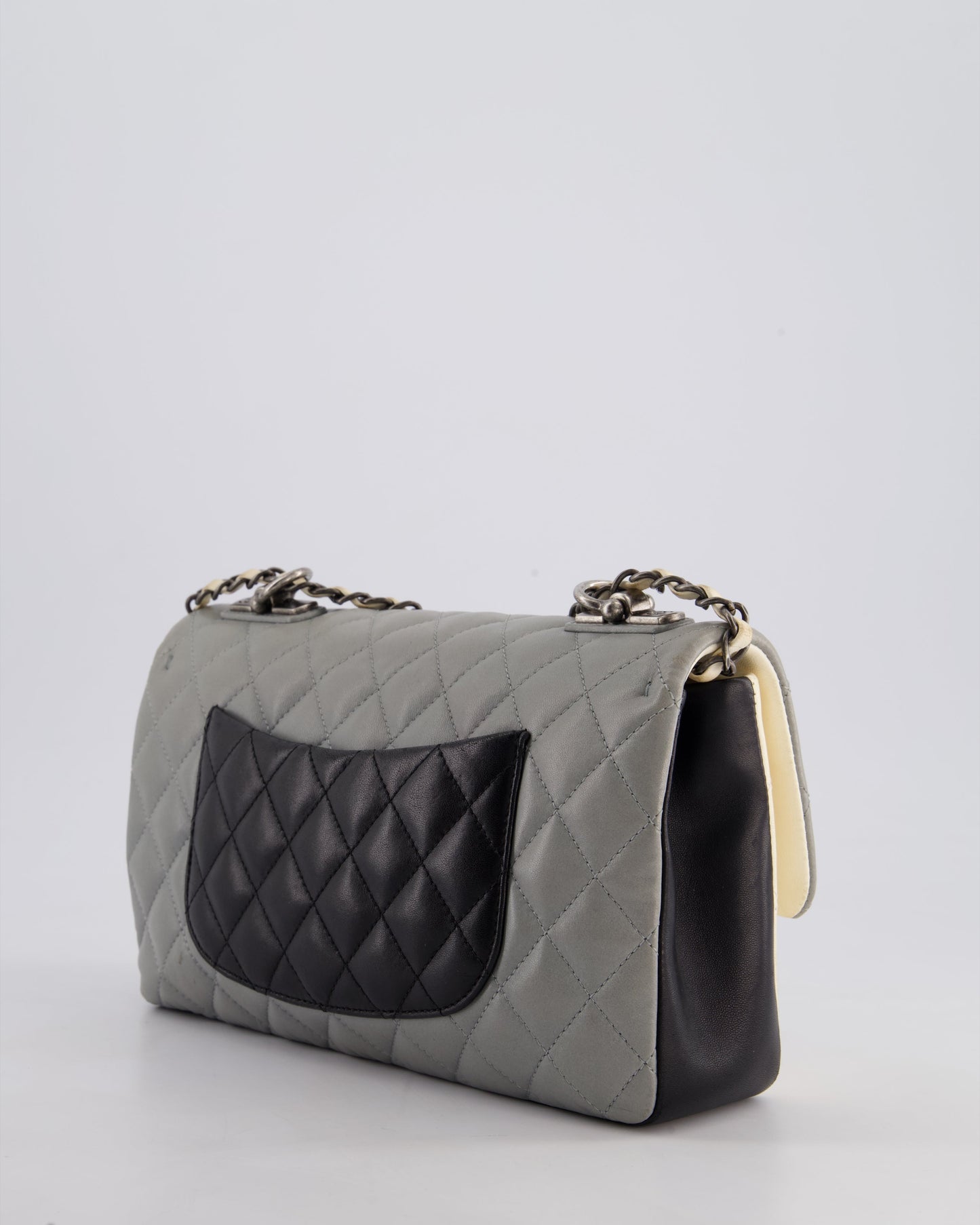 Chanel Beige Grey, White and Grey Timeless Medium Single Flap with Aged Ruthenium Hardware Bag