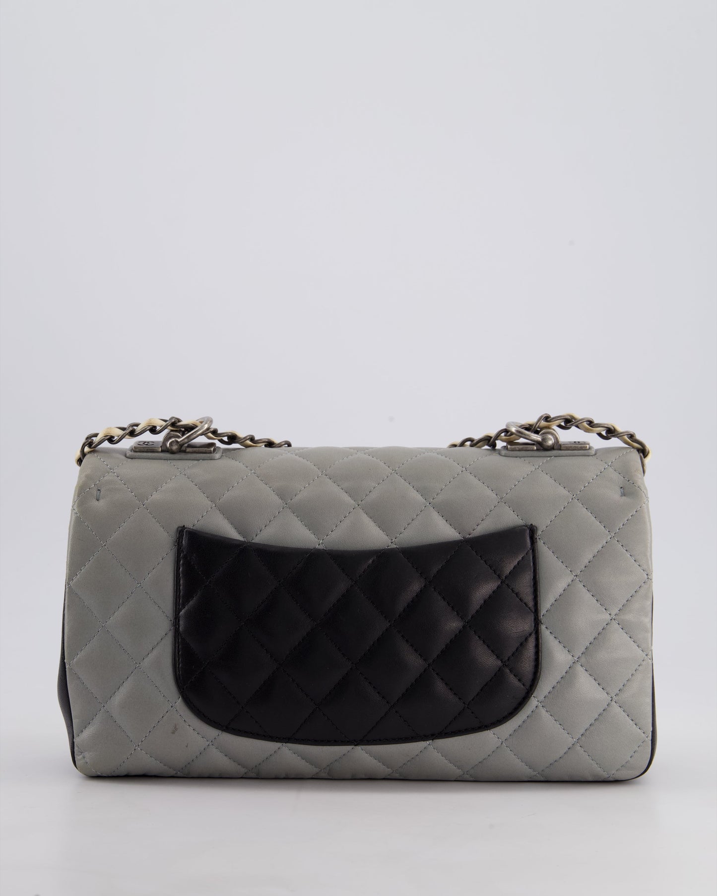 Chanel Beige Grey, White and Grey Timeless Medium Single Flap with Aged Ruthenium Hardware Bag
