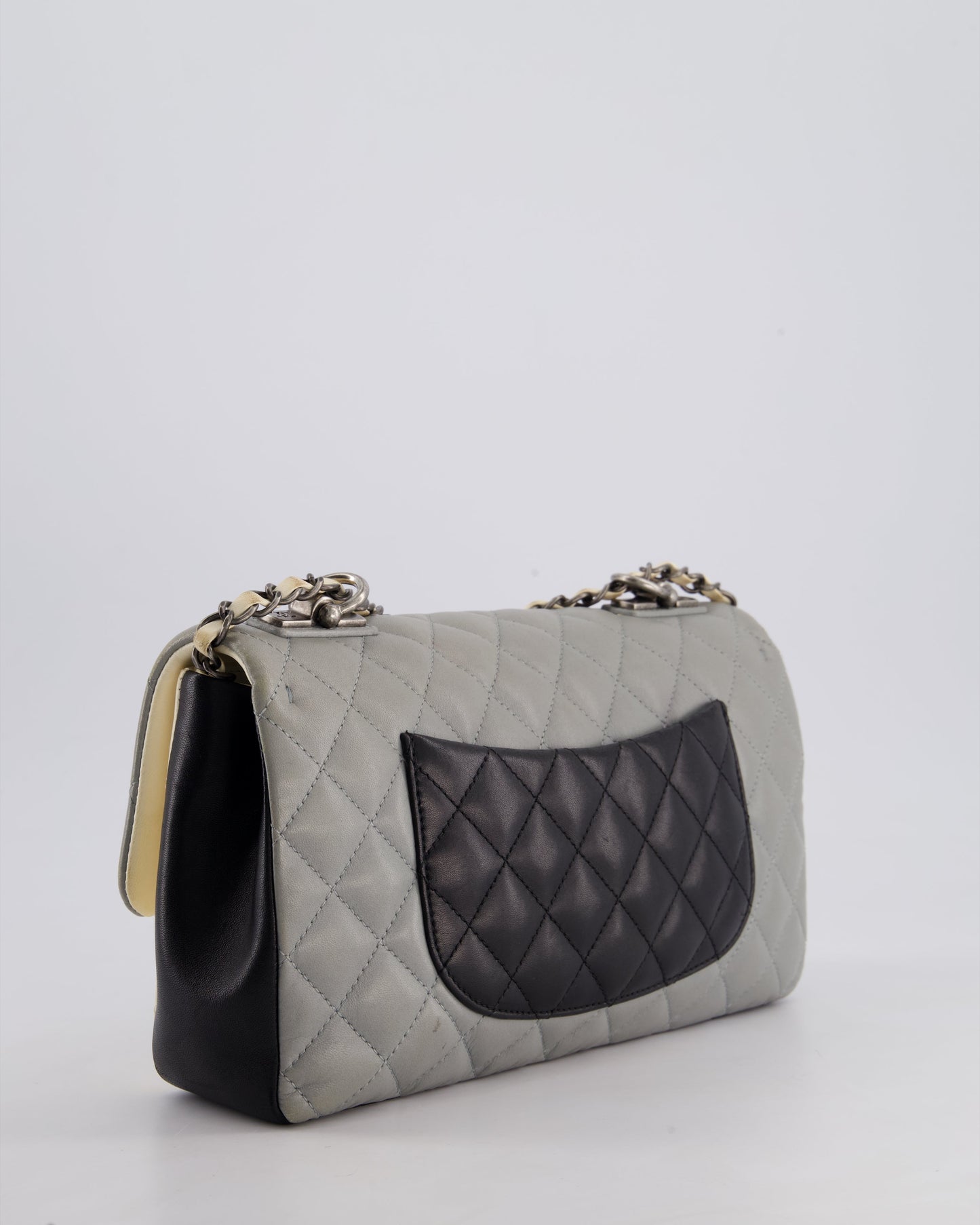 Chanel Beige Grey, White and Grey Timeless Medium Single Flap with Aged Ruthenium Hardware Bag