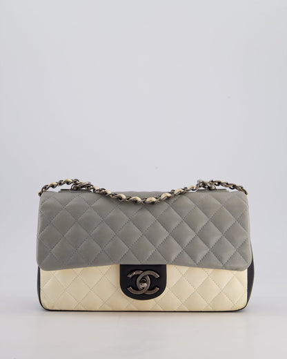Chanel Beige Grey, White and Grey Timeless Medium Single Flap with Aged Ruthenium Hardware Bag