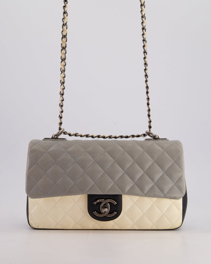 Chanel Beige Grey, White and Grey Timeless Medium Single Flap with Aged Ruthenium Hardware Bag