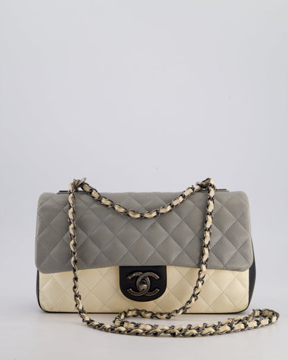 Chanel Beige Grey, White and Grey Timeless Medium Single Flap with Aged Ruthenium Hardware Bag
