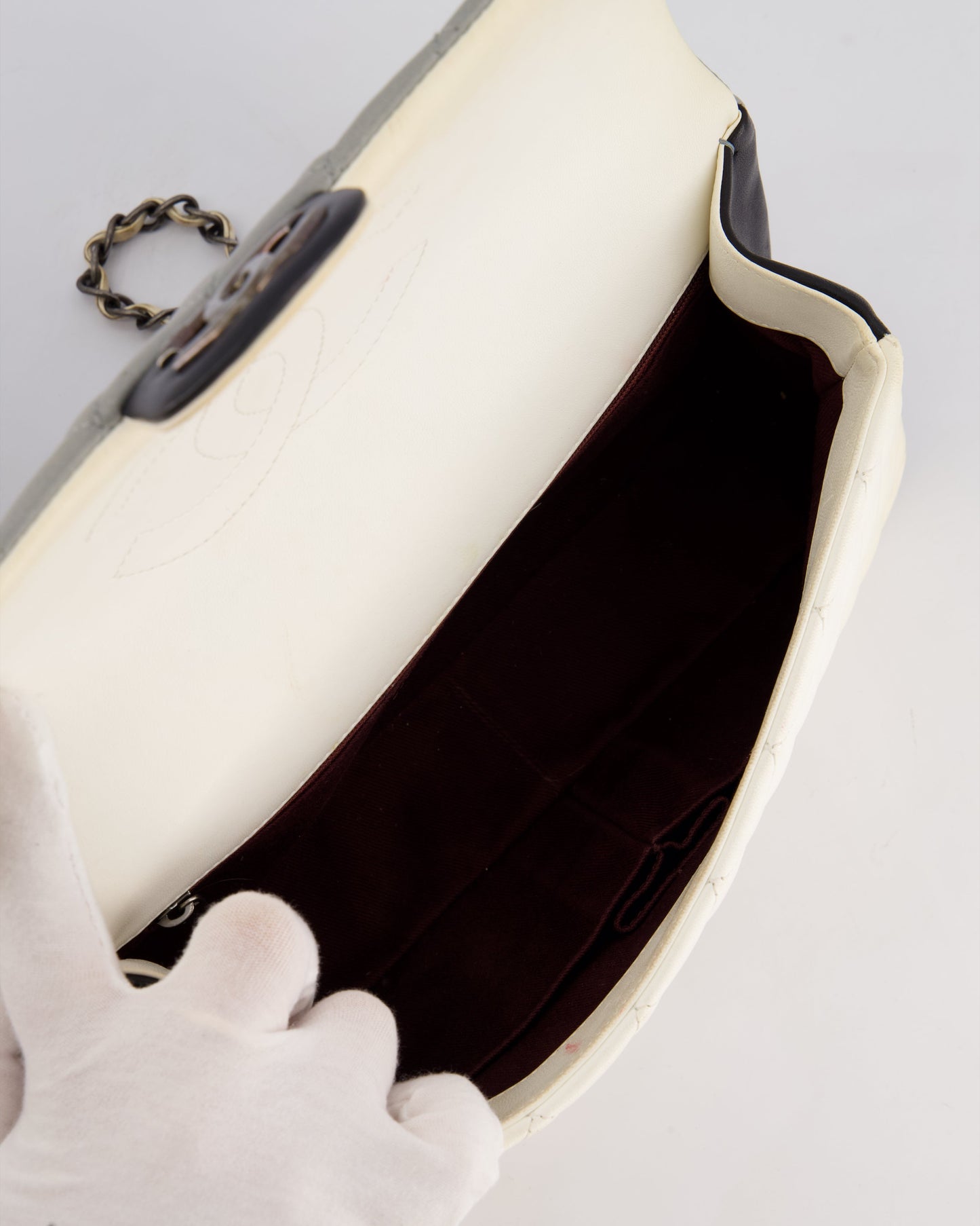 Chanel Beige Grey, White and Grey Timeless Medium Single Flap with Aged Ruthenium Hardware Bag