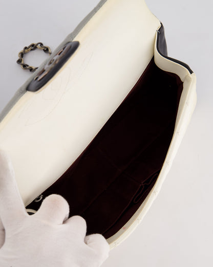 Chanel Beige Grey, White and Grey Timeless Medium Single Flap with Aged Ruthenium Hardware Bag