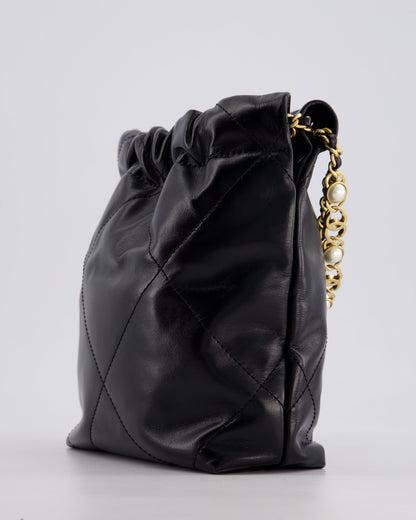 *RARE* Chanel Mini 22 Bag in Black Shiny Calfskin with Gold Hardware and Pearls CC Chain Detail
