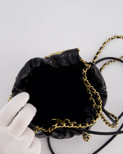 *RARE* Chanel Mini 22 Bag in Black Shiny Calfskin with Gold Hardware and Pearls CC Chain Detail