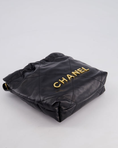 *RARE* Chanel Mini 22 Bag in Black Shiny Calfskin with Gold Hardware and Pearls CC Chain Detail