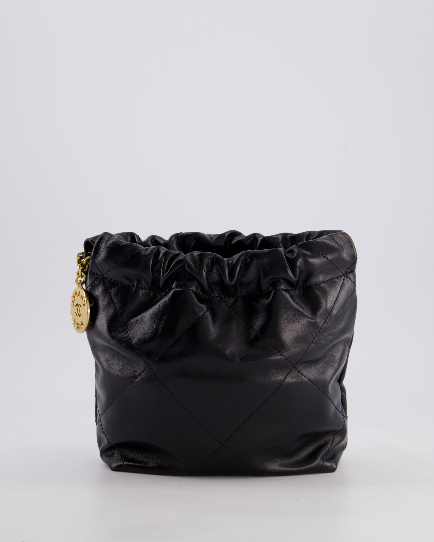 *RARE* Chanel Mini 22 Bag in Black Shiny Calfskin with Gold Hardware and Pearls CC Chain Detail