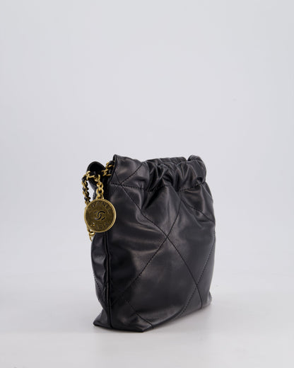 *RARE* Chanel Mini 22 Bag in Black Shiny Calfskin with Gold Hardware and Pearls CC Chain Detail
