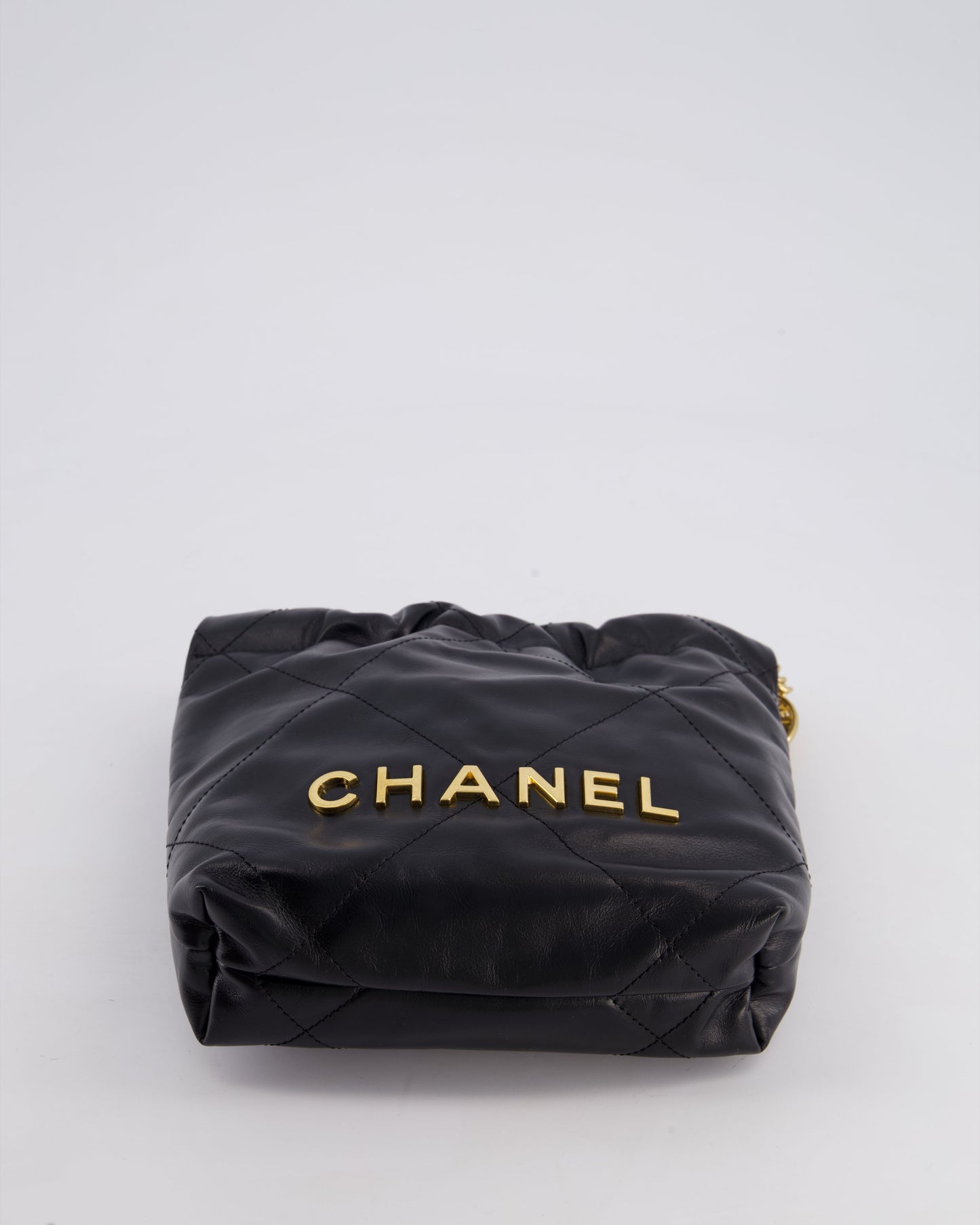 *RARE* Chanel Mini 22 Bag in Black Shiny Calfskin with Gold Hardware and Pearls CC Chain Detail