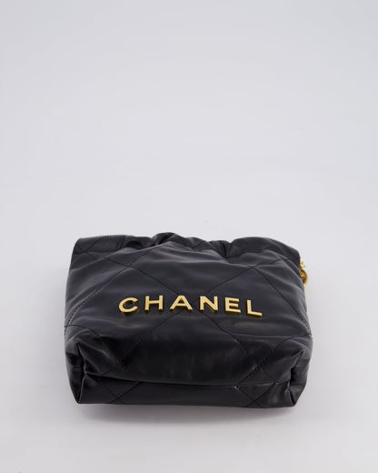 *RARE* Chanel Mini 22 Bag in Black Shiny Calfskin with Gold Hardware and Pearls CC Chain Detail