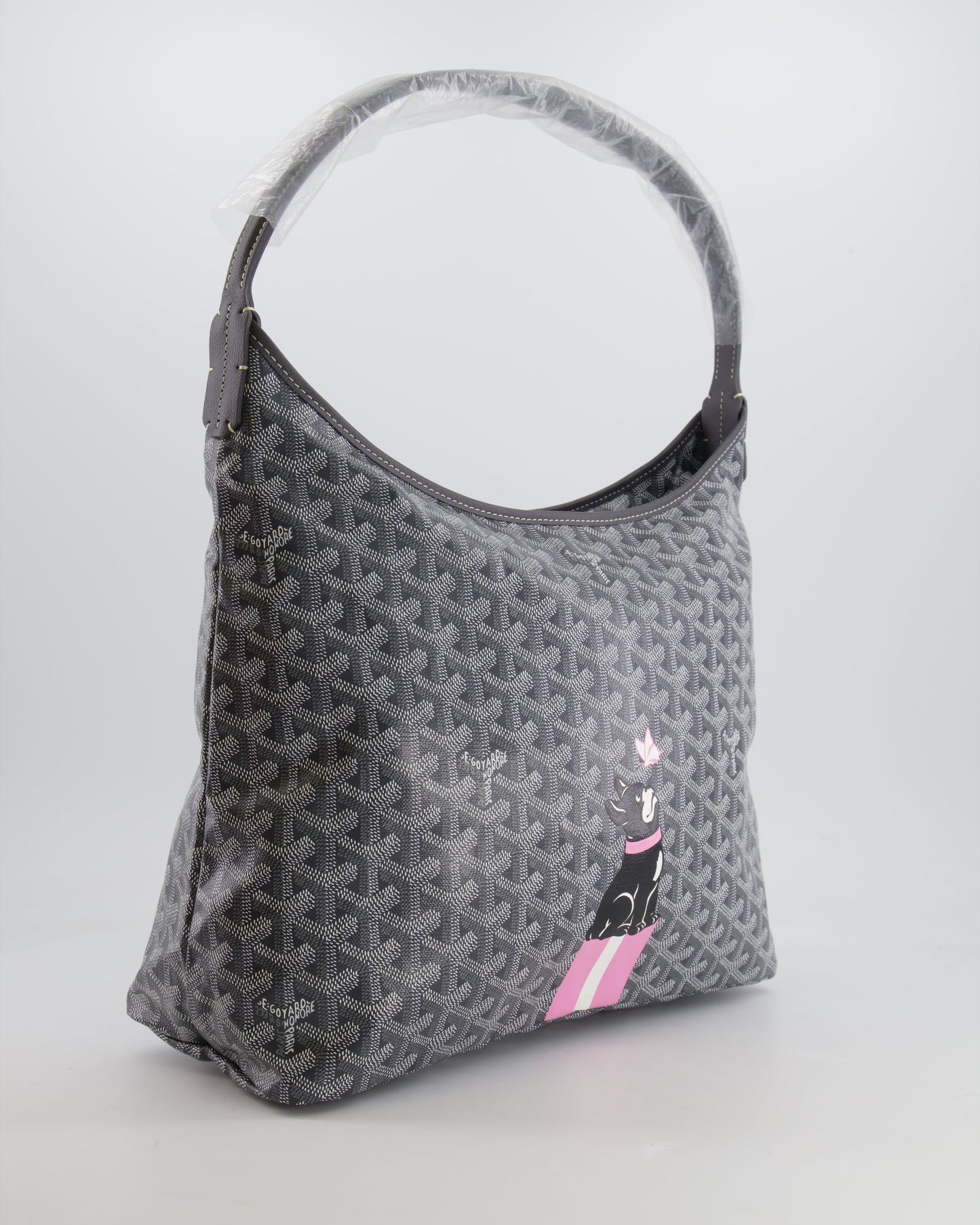 Goyard Grey Goyardine Canvas Boheme Hobo Bag with Dog Print