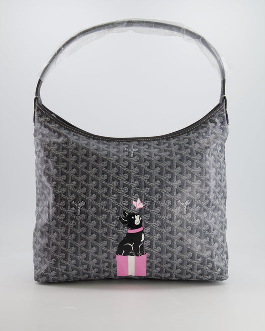 Goyard Grey Goyardine Canvas Boheme Hobo Bag with Dog Print