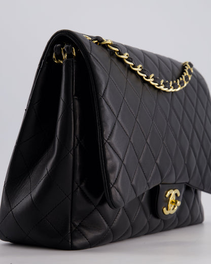 *FIRE PRICE* Chanel Black Maxi Classic Double Flap Bag in Lambskin Leather with Gold Hardware RRP £10,060