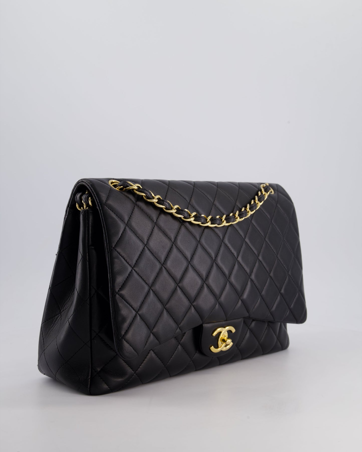 *FIRE PRICE* Chanel Black Maxi Classic Double Flap Bag in Lambskin Leather with Gold Hardware RRP £10,060