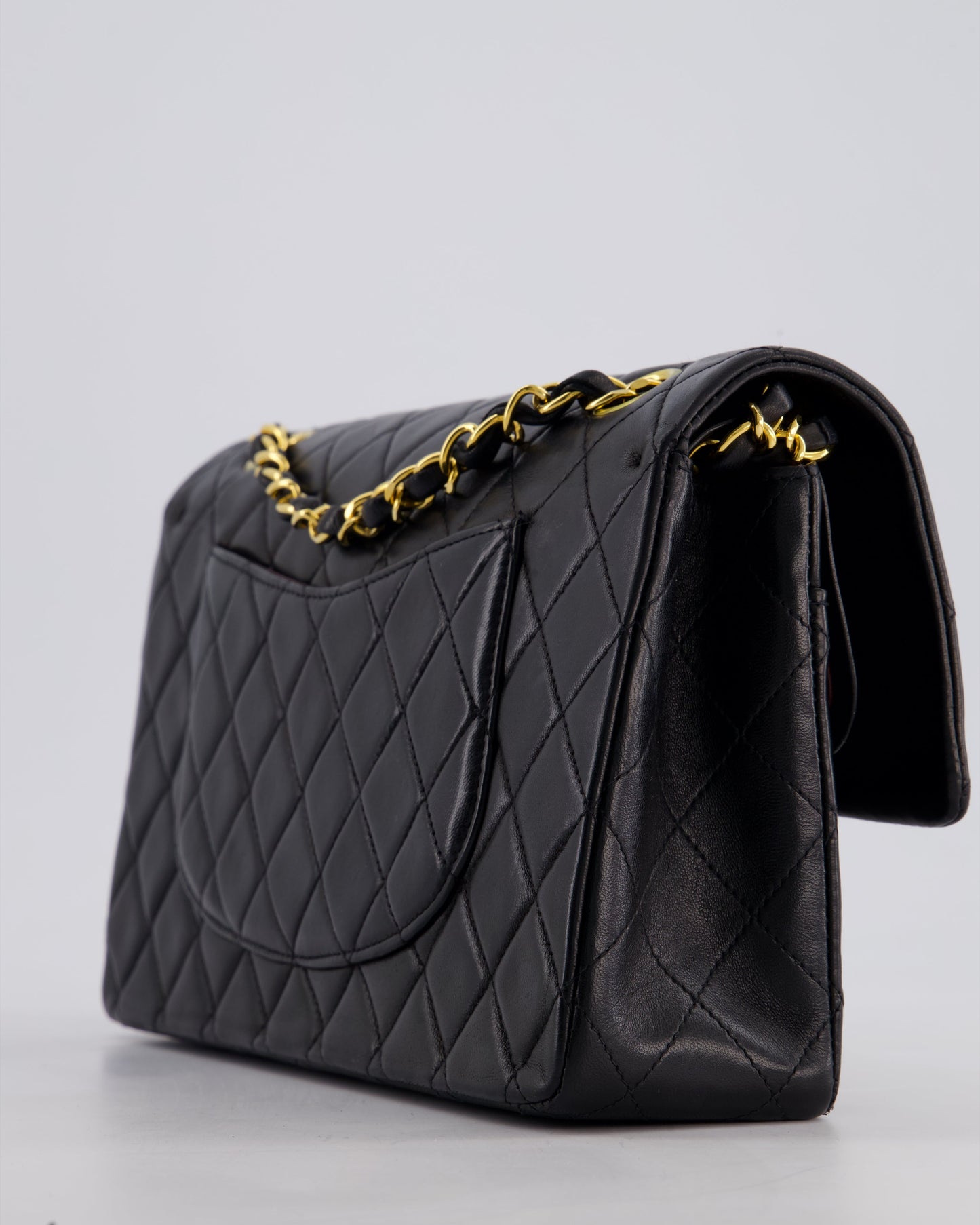 *AMAZING CONDITION* Chanel Vintage Black Medium Classic Double Flap Bag in Lambskin Leather with 24k Gold Hardware