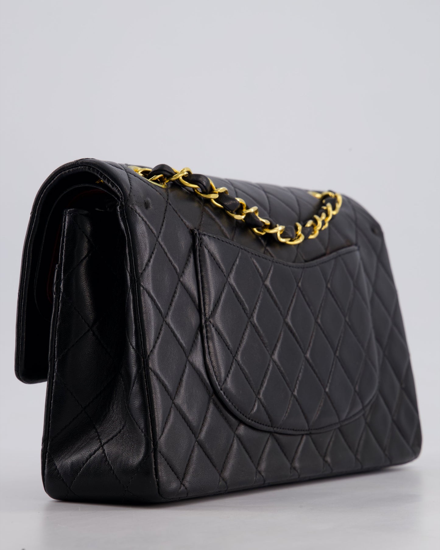 *AMAZING CONDITION* Chanel Vintage Black Medium Classic Double Flap Bag in Lambskin Leather with 24k Gold Hardware
