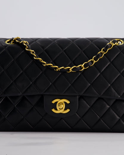 *AMAZING CONDITION* Chanel Vintage Black Medium Classic Double Flap Bag in Lambskin Leather with 24k Gold Hardware