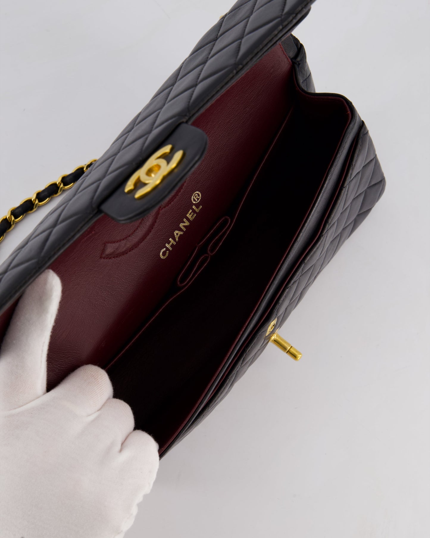 *AMAZING CONDITION* Chanel Vintage Black Medium Classic Double Flap Bag in Lambskin Leather with 24k Gold Hardware