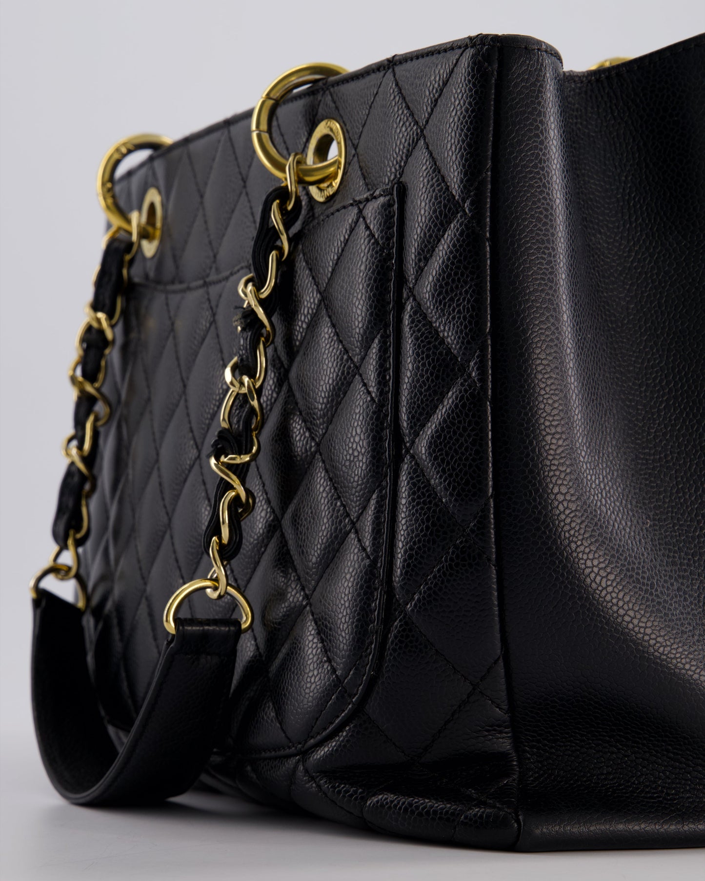 Chanel Black GST Grand Shopper Tote Bag in Caviar Leather with Gold Hardware