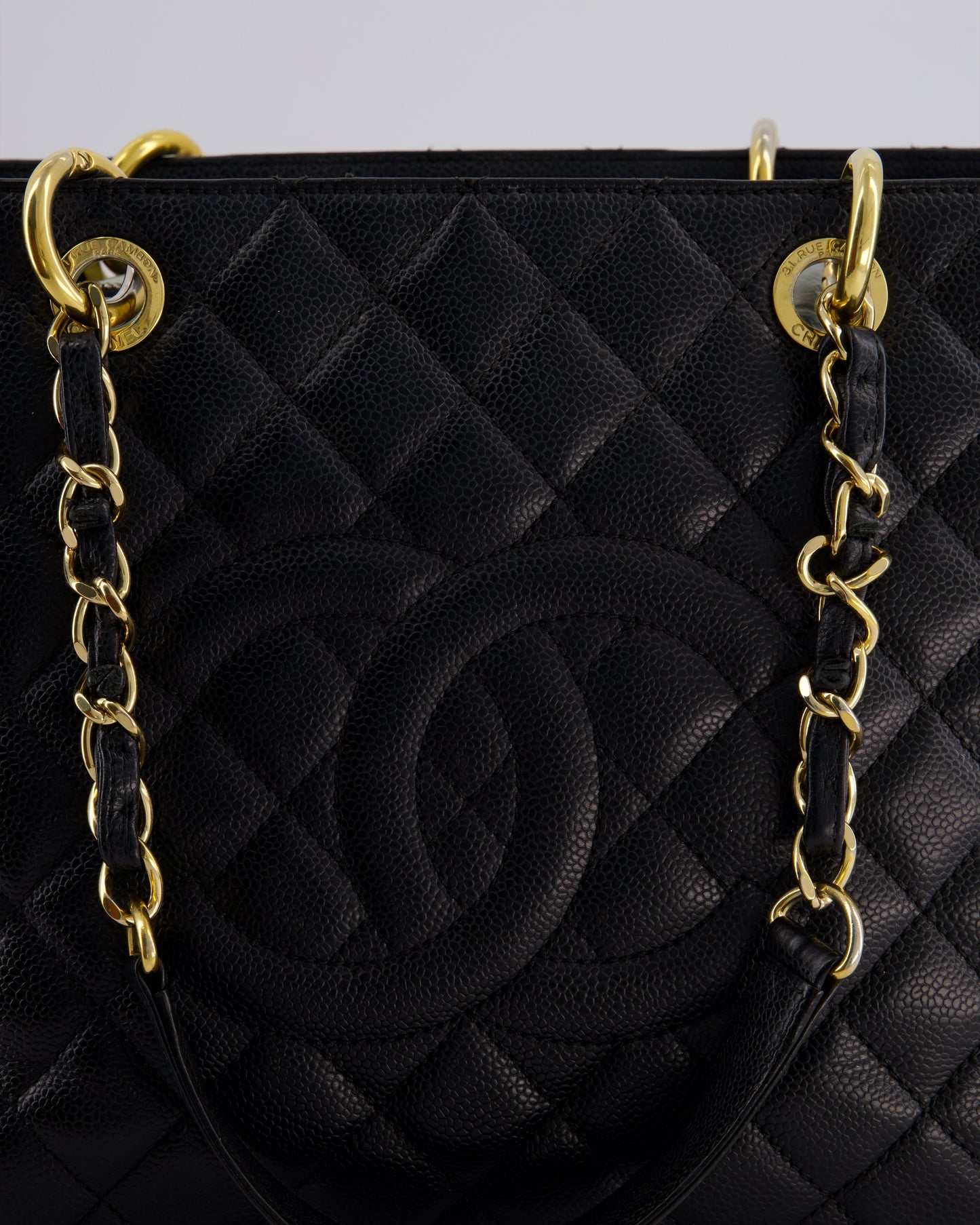 Chanel Black GST Grand Shopper Tote Bag in Caviar Leather with Gold Hardware