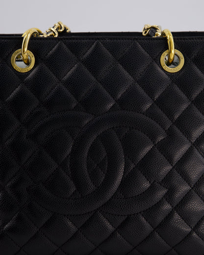 Chanel Black GST Grand Shopper Tote Bag in Caviar Leather with Gold Hardware