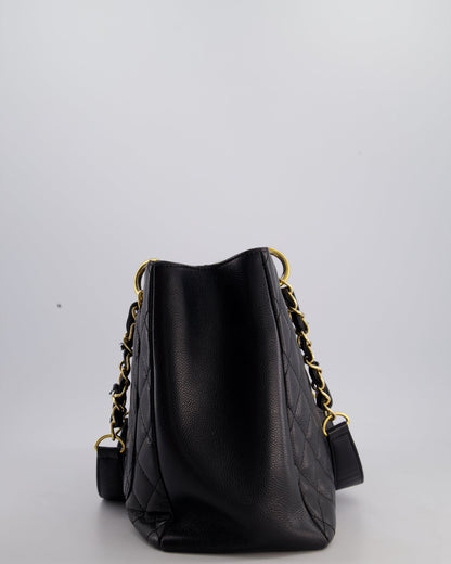 Chanel Black GST Grand Shopper Tote Bag in Caviar Leather with Gold Hardware