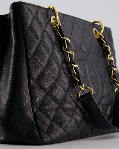 Chanel Black GST Grand Shopper Tote Bag in Caviar Leather with Gold Hardware