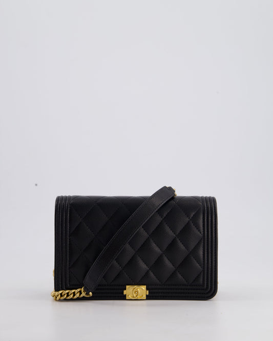 *HOT* Chanel Black Boy Wallet on Chain in Caviar Leather with Brushed Gold Hardware