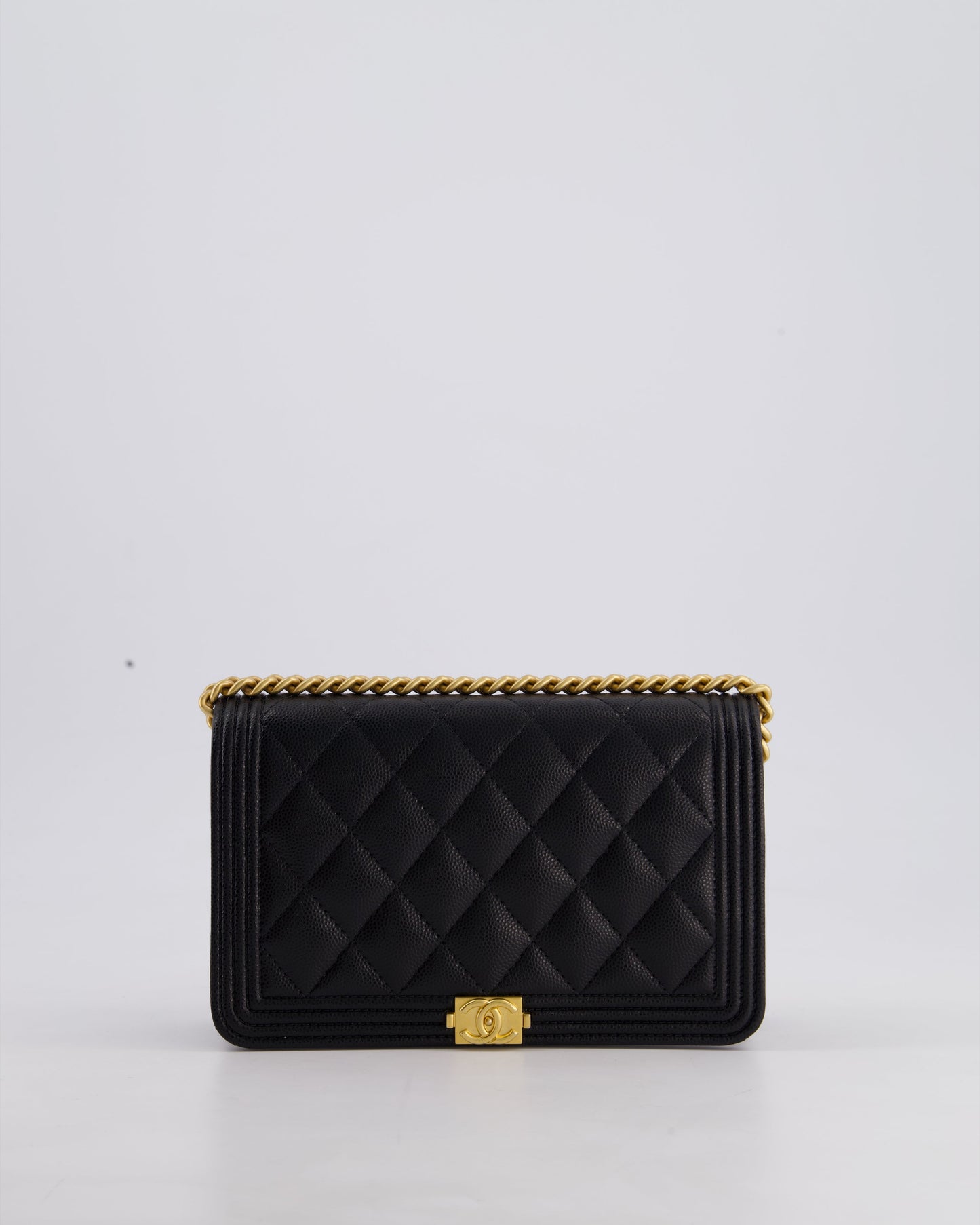 *HOT* Chanel Black Boy Wallet on Chain in Caviar Leather with Brushed Gold Hardware