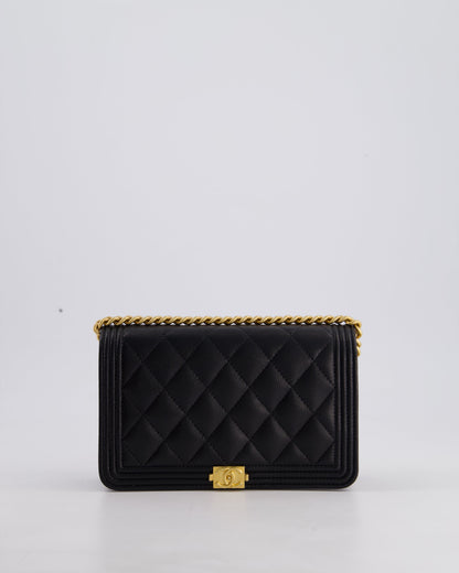 *HOT* Chanel Black Boy Wallet on Chain in Caviar Leather with Brushed Gold Hardware