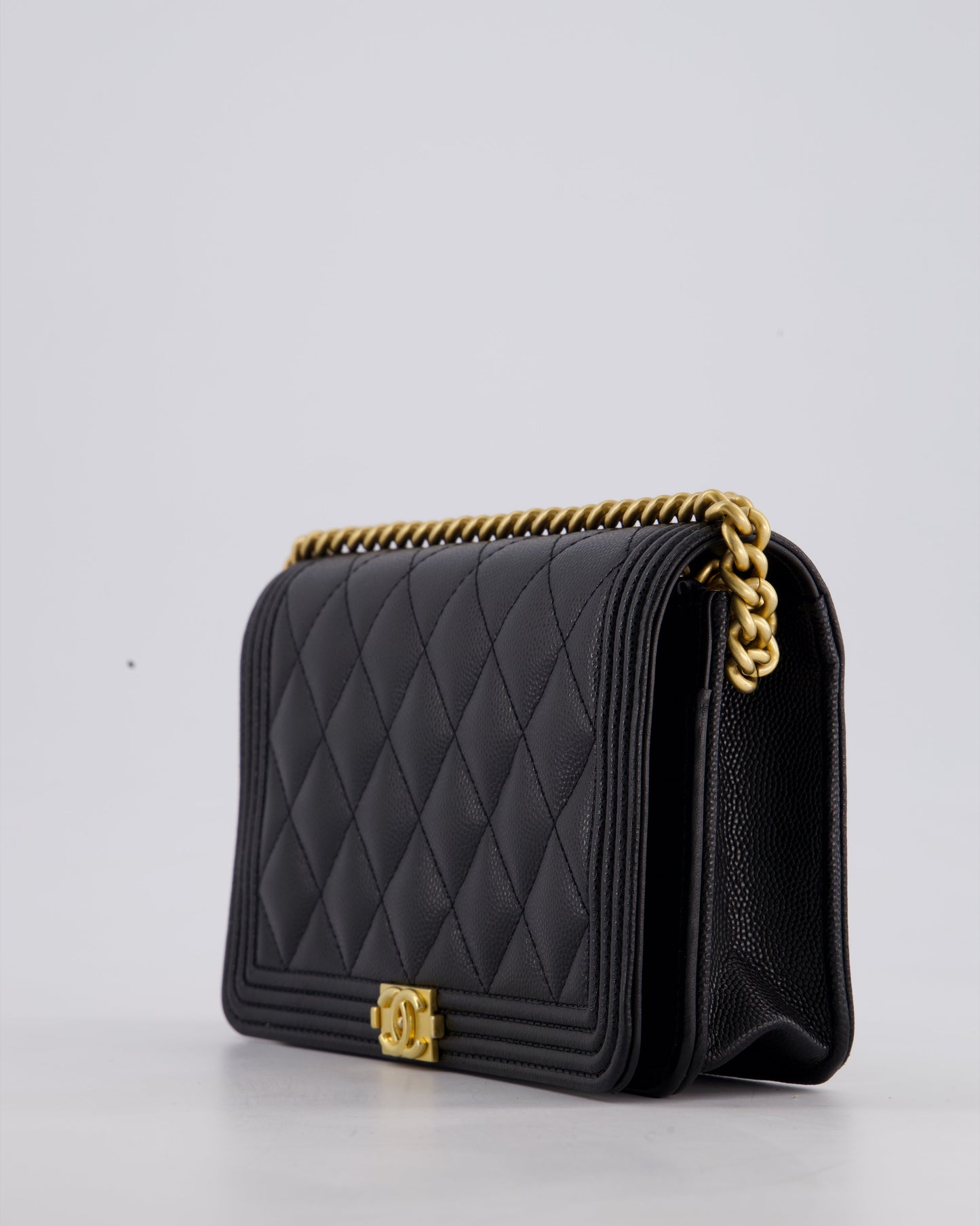 *HOT* Chanel Black Boy Wallet on Chain in Caviar Leather with Brushed Gold Hardware