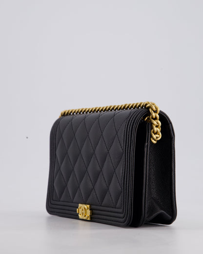 *HOT* Chanel Black Boy Wallet on Chain in Caviar Leather with Brushed Gold Hardware