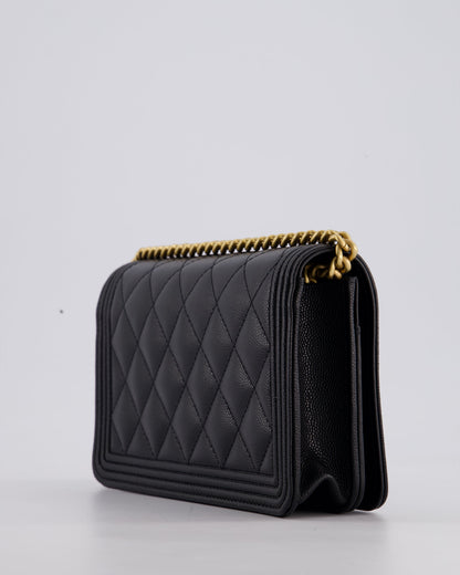 *HOT* Chanel Black Boy Wallet on Chain in Caviar Leather with Brushed Gold Hardware