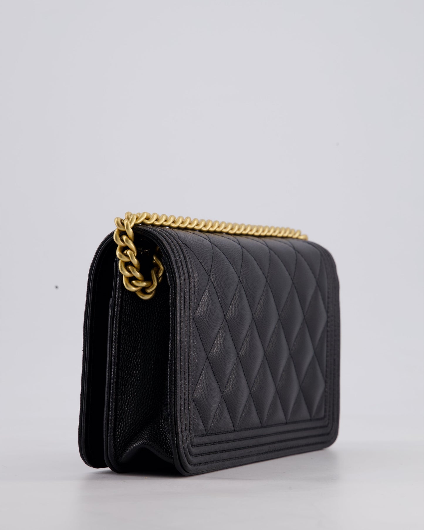 *HOT* Chanel Black Boy Wallet on Chain in Caviar Leather with Brushed Gold Hardware