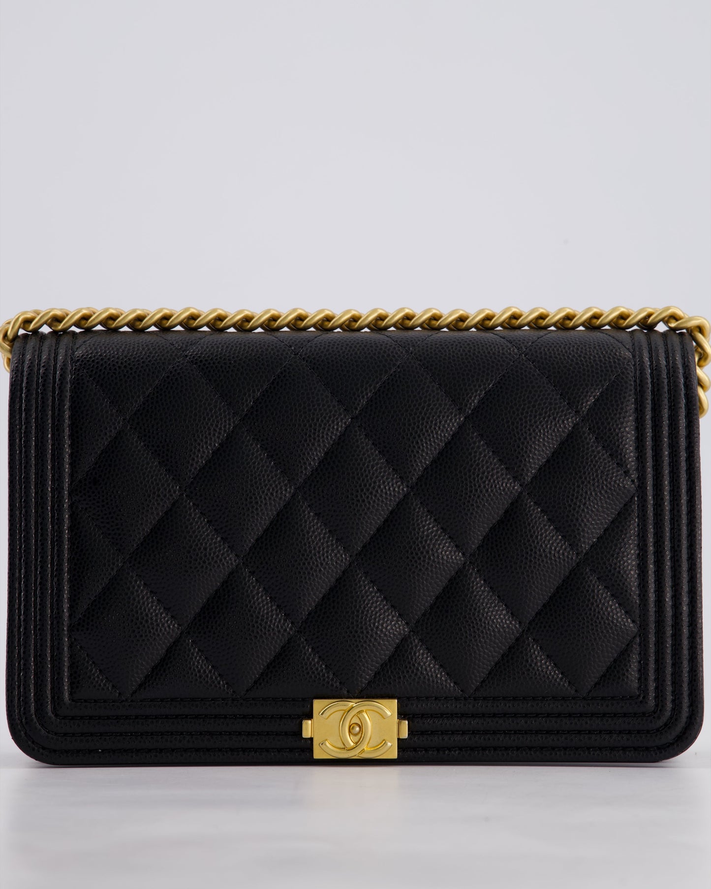 *HOT* Chanel Black Boy Wallet on Chain in Caviar Leather with Brushed Gold Hardware