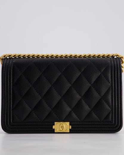 *HOT* Chanel Black Boy Wallet on Chain in Caviar Leather with Brushed Gold Hardware