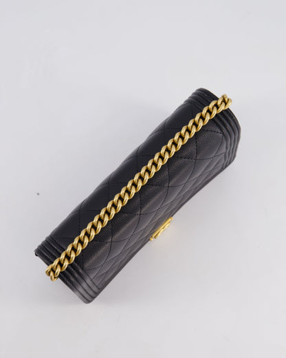 *HOT* Chanel Black Boy Wallet on Chain in Caviar Leather with Brushed Gold Hardware