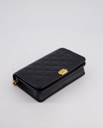 *HOT* Chanel Black Boy Wallet on Chain in Caviar Leather with Brushed Gold Hardware