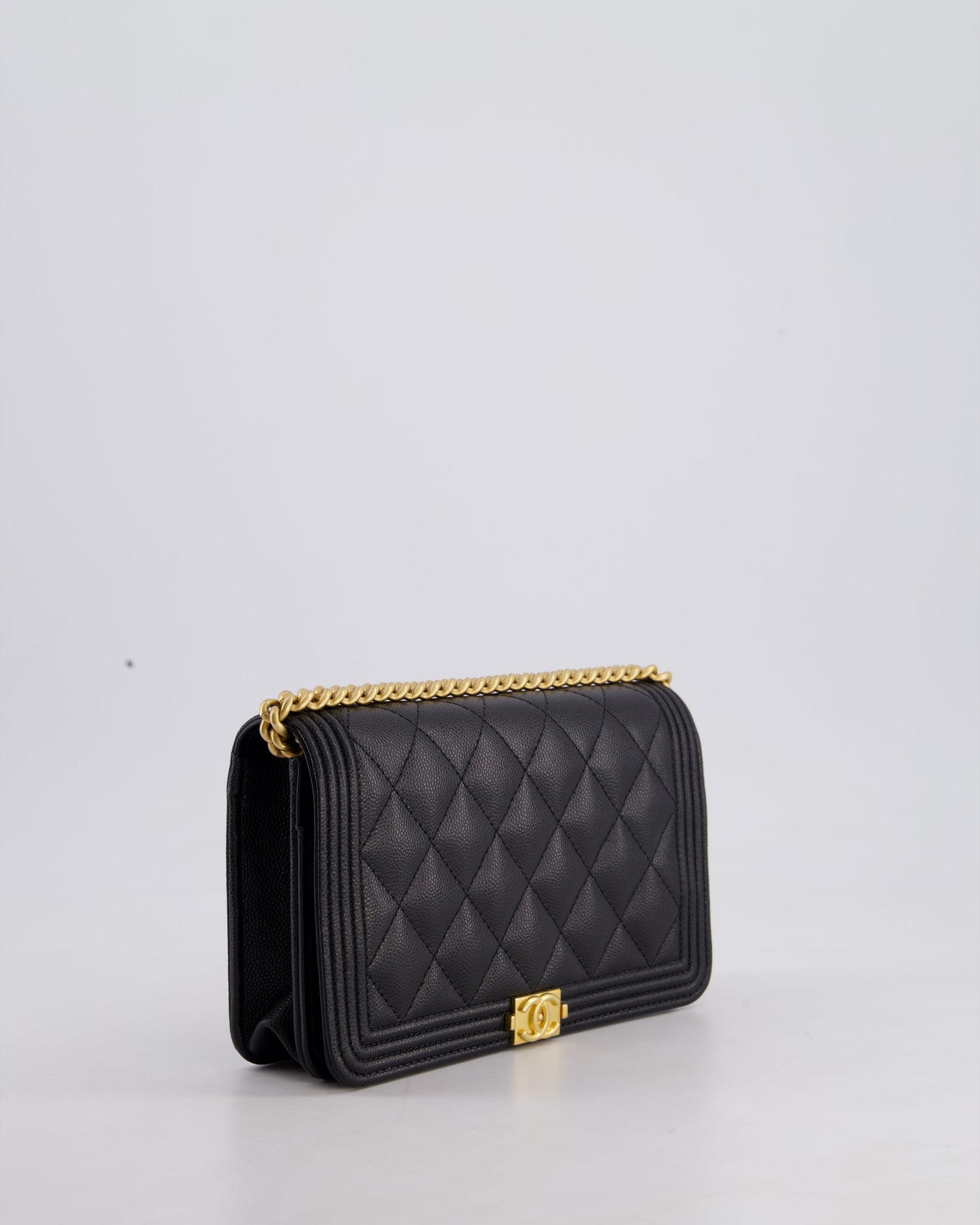 *HOT* Chanel Black Boy Wallet on Chain in Caviar Leather with Brushed Gold Hardware