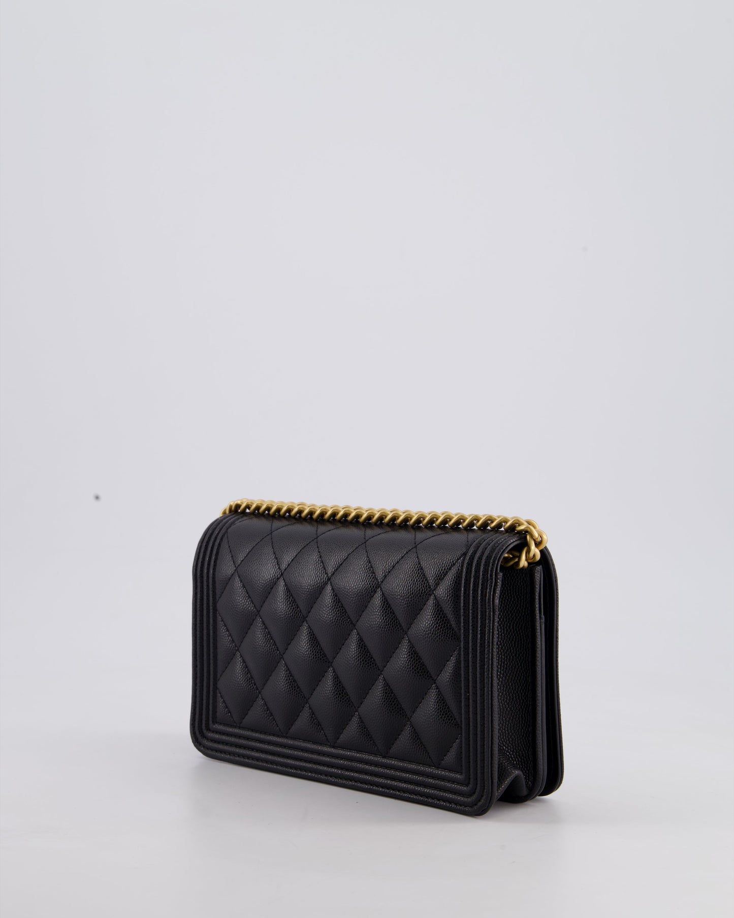 *HOT* Chanel Black Boy Wallet on Chain in Caviar Leather with Brushed Gold Hardware