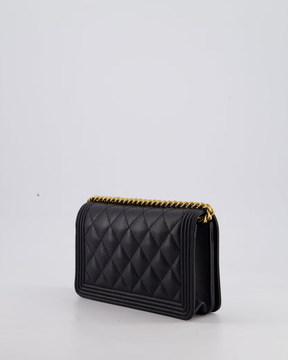 *HOT* Chanel Black Boy Wallet on Chain in Caviar Leather with Brushed Gold Hardware