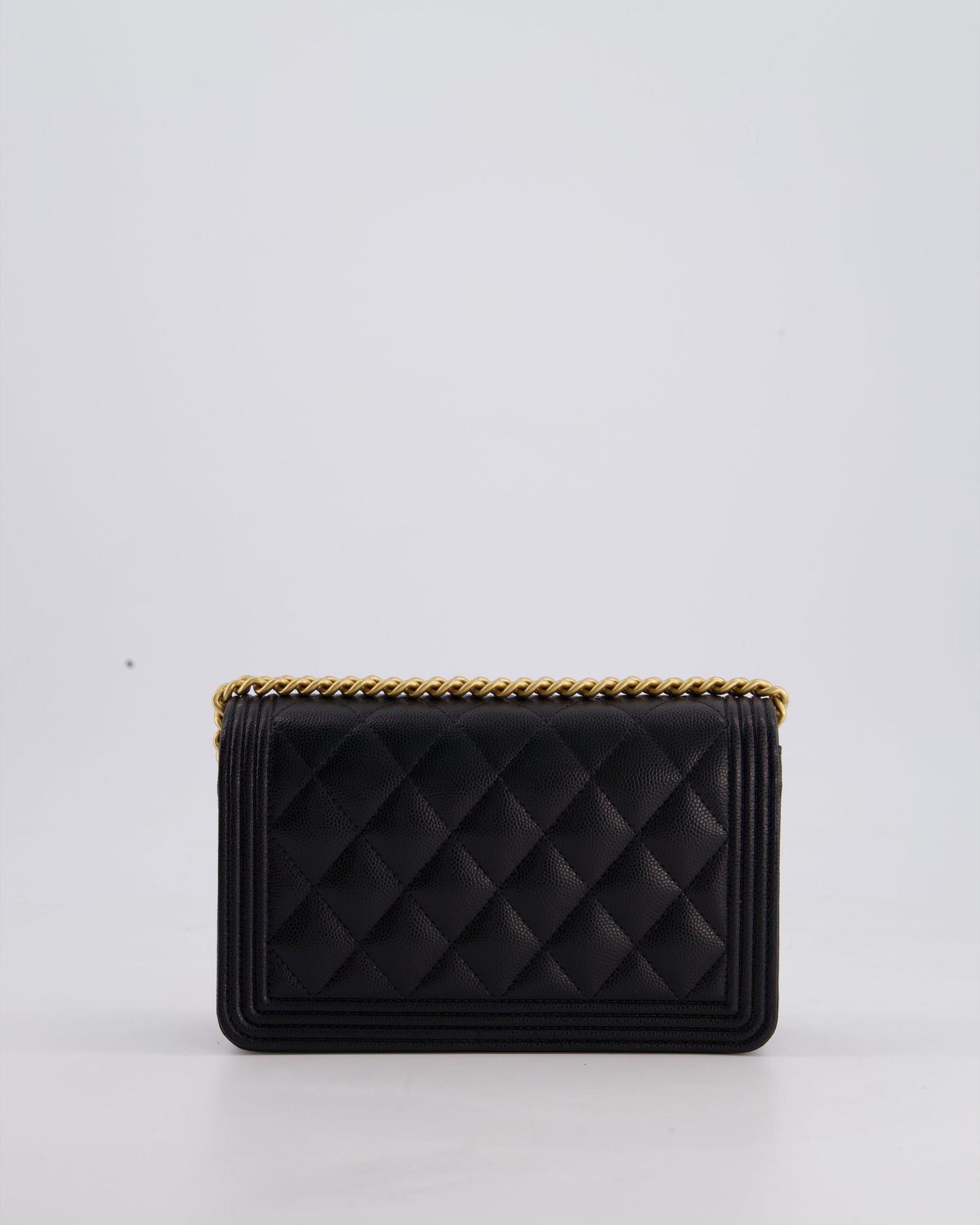 *HOT* Chanel Black Boy Wallet on Chain in Caviar Leather with Brushed Gold Hardware