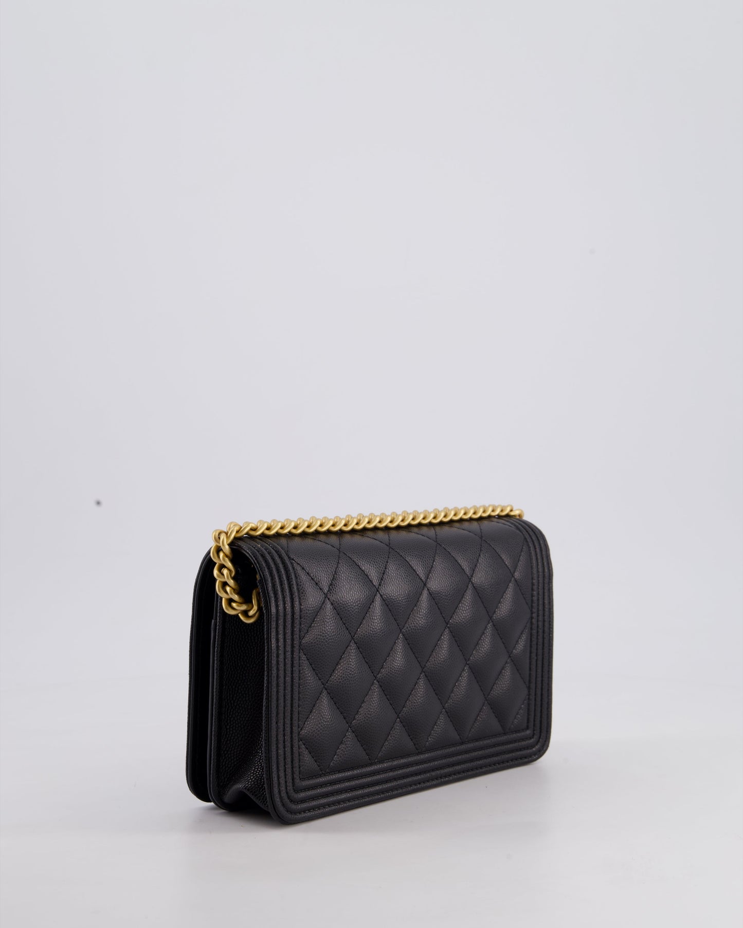 *HOT* Chanel Black Boy Wallet on Chain in Caviar Leather with Brushed Gold Hardware