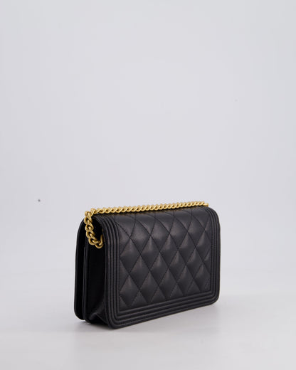 *HOT* Chanel Black Boy Wallet on Chain in Caviar Leather with Brushed Gold Hardware