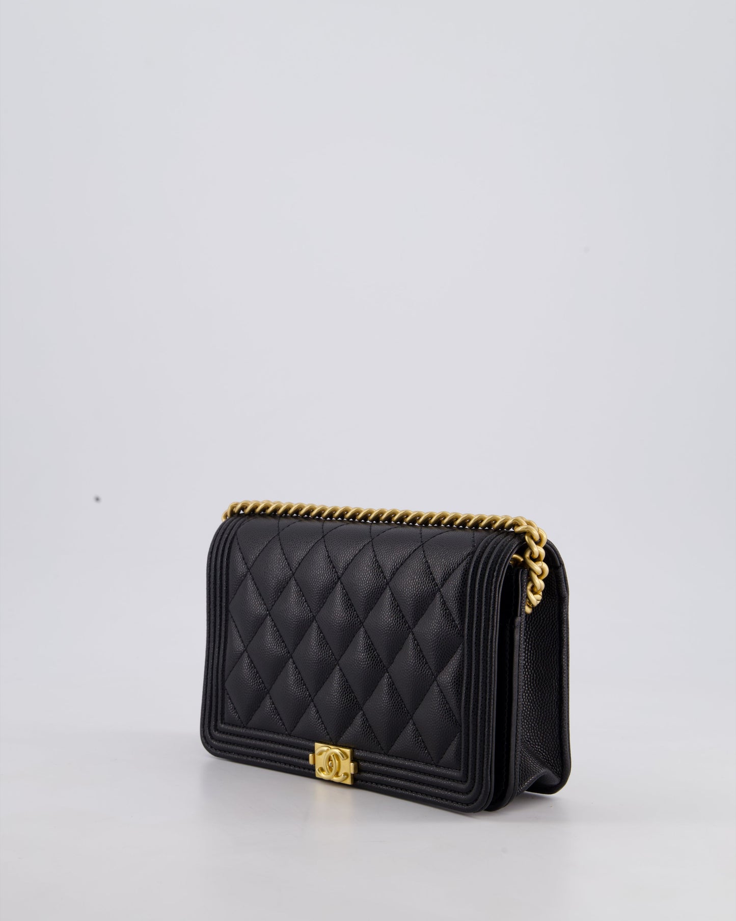 *HOT* Chanel Black Boy Wallet on Chain in Caviar Leather with Brushed Gold Hardware