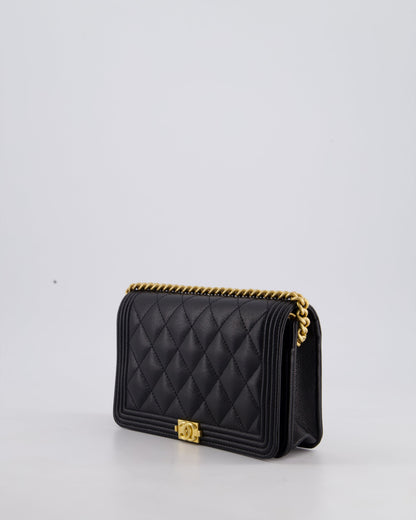 *HOT* Chanel Black Boy Wallet on Chain in Caviar Leather with Brushed Gold Hardware